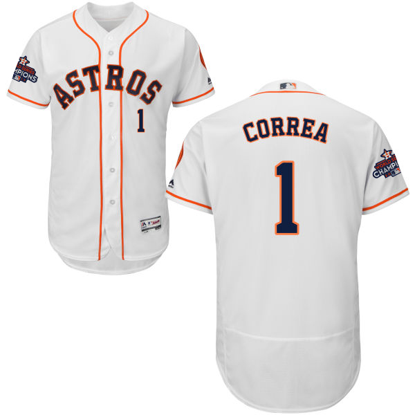 Astros #1 Carlos Correa White Flexbase Authentic Collection World Series Champions Stitched MLB Jersey - Click Image to Close